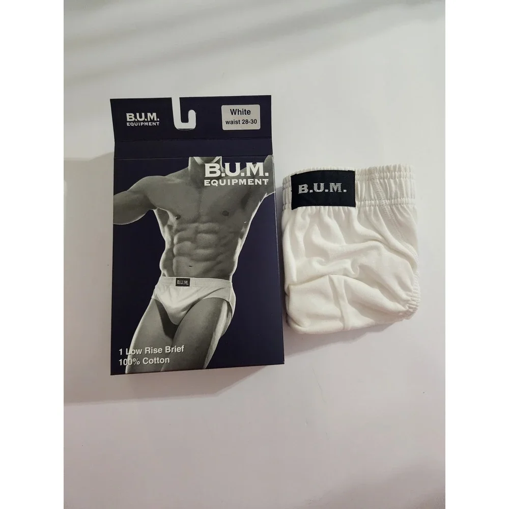 B.U.M. Equipment Low Rise Brief White 100% Cotton‎ Vintage NIB 28-30
